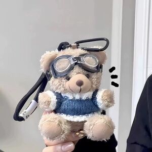Plush Teddy Bear with Goggles - Blue and Tan